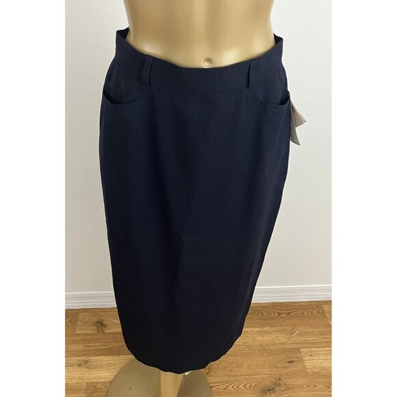 Lauren Ralph Lauren Women's 8P Wool Midi Skirt Navy Blue Corpcore Office Siren - Picture 3 of 9